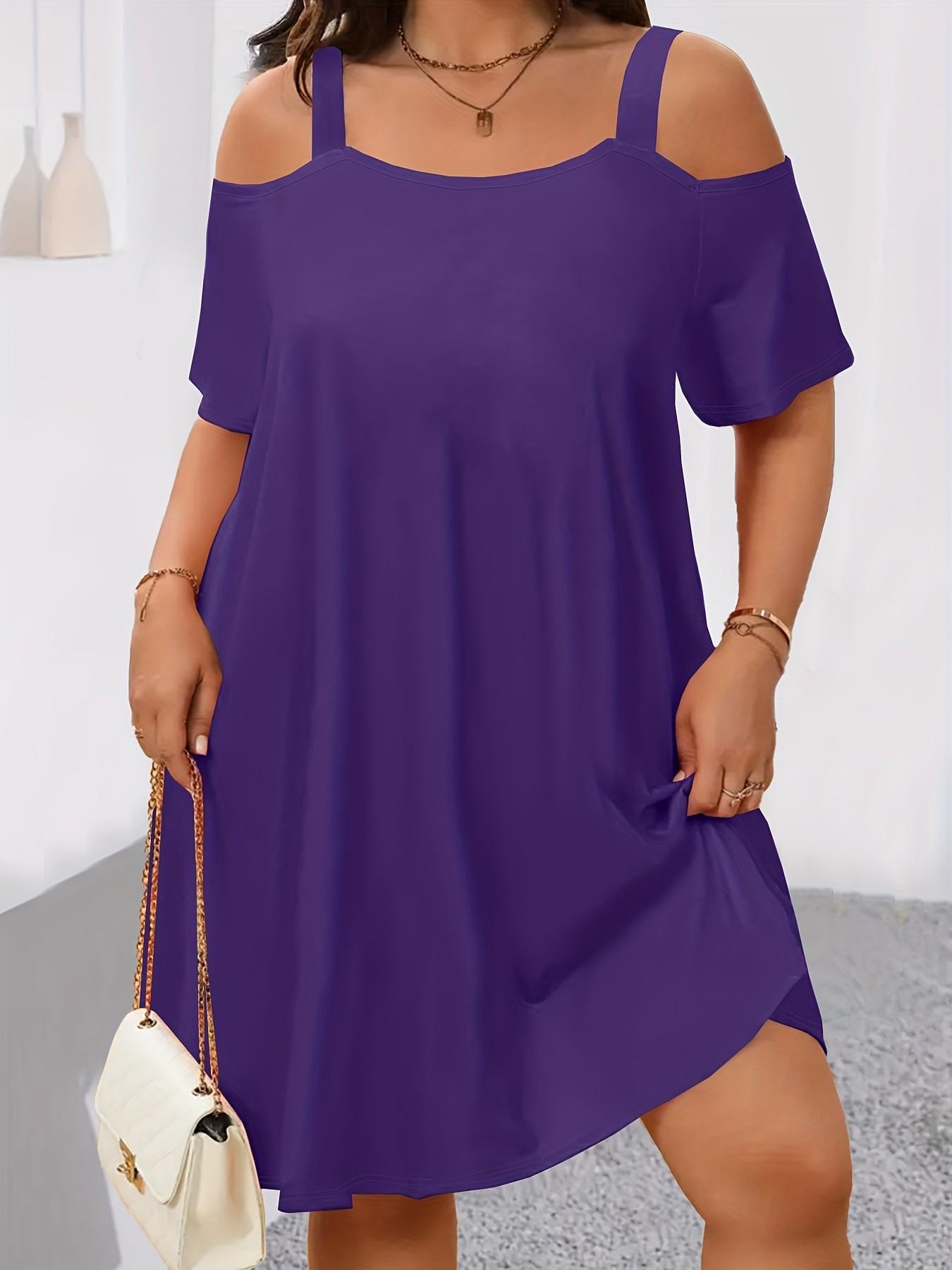 Plus Size Women's off Shoulder Strapless Dress, Loose Fit Slimming Short Sleeve T-Shirt Dress, 8 Colors Available, Casual Everyday Wear, Womenswear Plus Size Women's off Shoulder Strapless Dress, Loose Fit Slimming Short Sleeve T-Shirt Dress, 8 Colors Available, Casual Everyday Wear, Womenswear