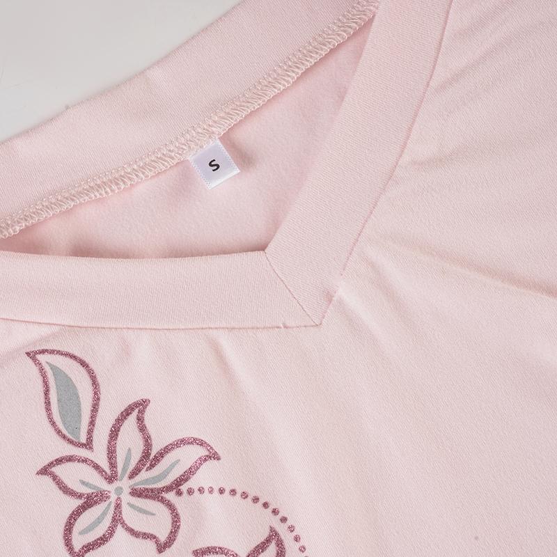 Sweet Slim-Fit V-Neck Floral Print Long Sleeve Top, Y2K Aesthetic College Style Casual Basic Tee, Spring & Fall Women's Fashion