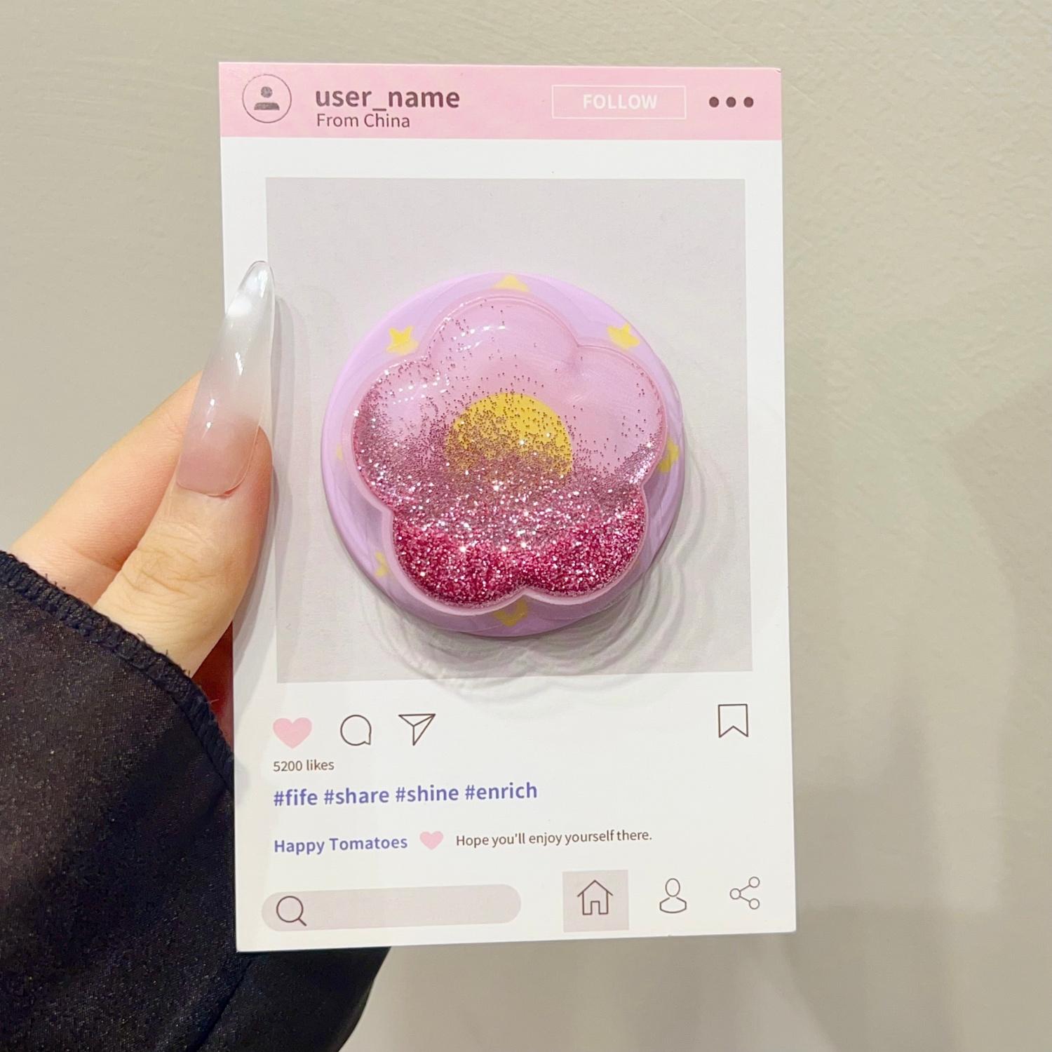 Magnetic Push-Pull Phone Stand, Sand Star Flash Style, High-End Shaking Magnetic Holder, Adjustable Stable Desktop Support, Flower Design, Magnetic Phone Grip