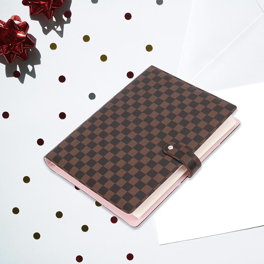 Large Capacity Replaceable Pages Planner Notebook, PU Leather Cover, Plaid Design, 208 Pages, Office & Home Use