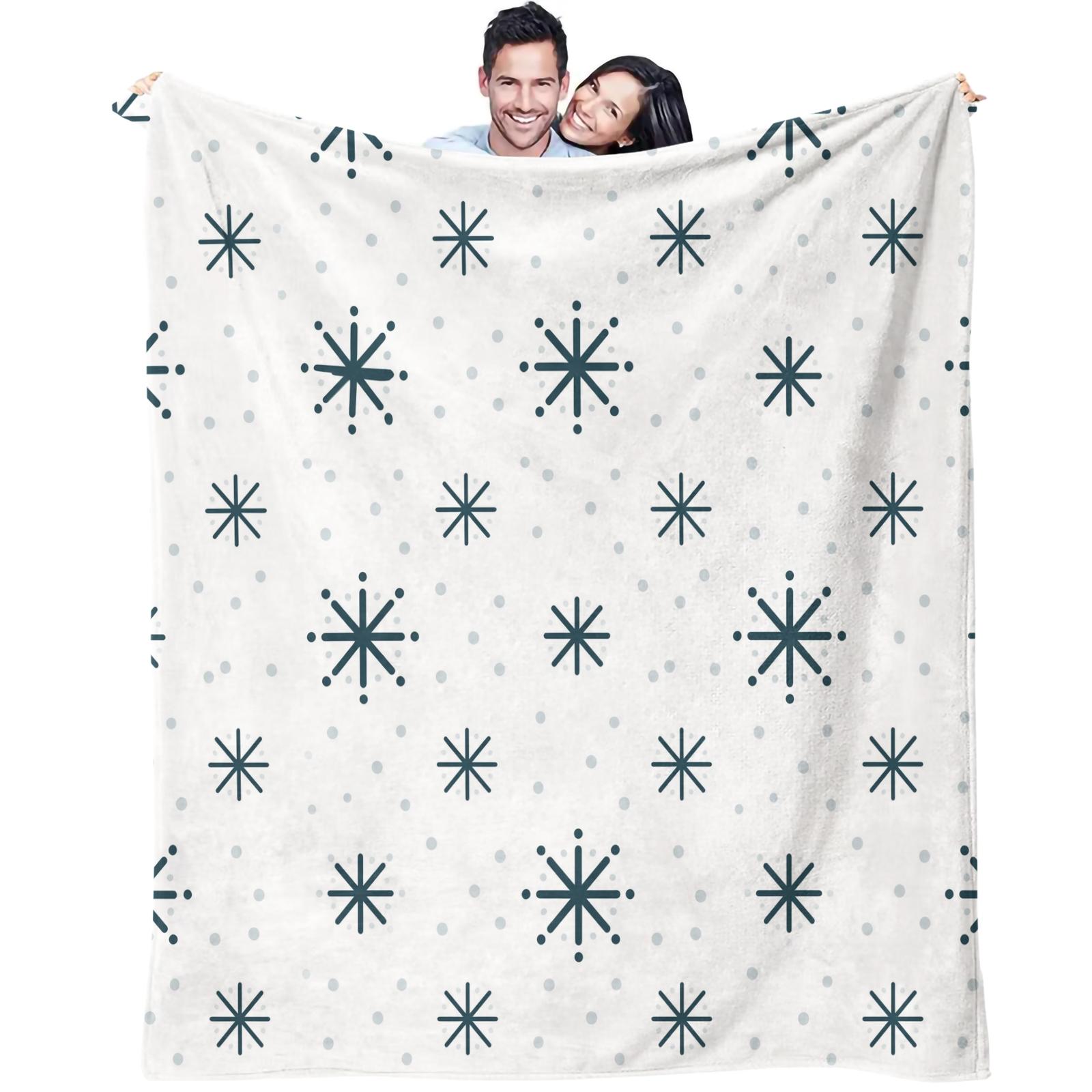 1PC Christmas Tree Star Printed Super Soft Milk Fleece & Flannel Throw Blanket, 300GSM Anti-Static All-Season Blanket, Ideal for Air-conditioned Room, Lightweight Warm Throw for Bed Sofa Couch Office Travel Camping Home Decor, Machine Washable Non-F