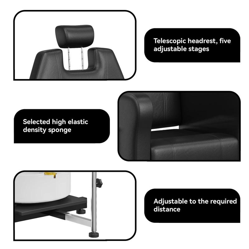 Reclining Pedicure Chair with Stool, 360 Swivel Massage Foot Bath Hydraulic Pedi Chair, Height Adjustable Pedicure Unit Station Beauty Spa Salon