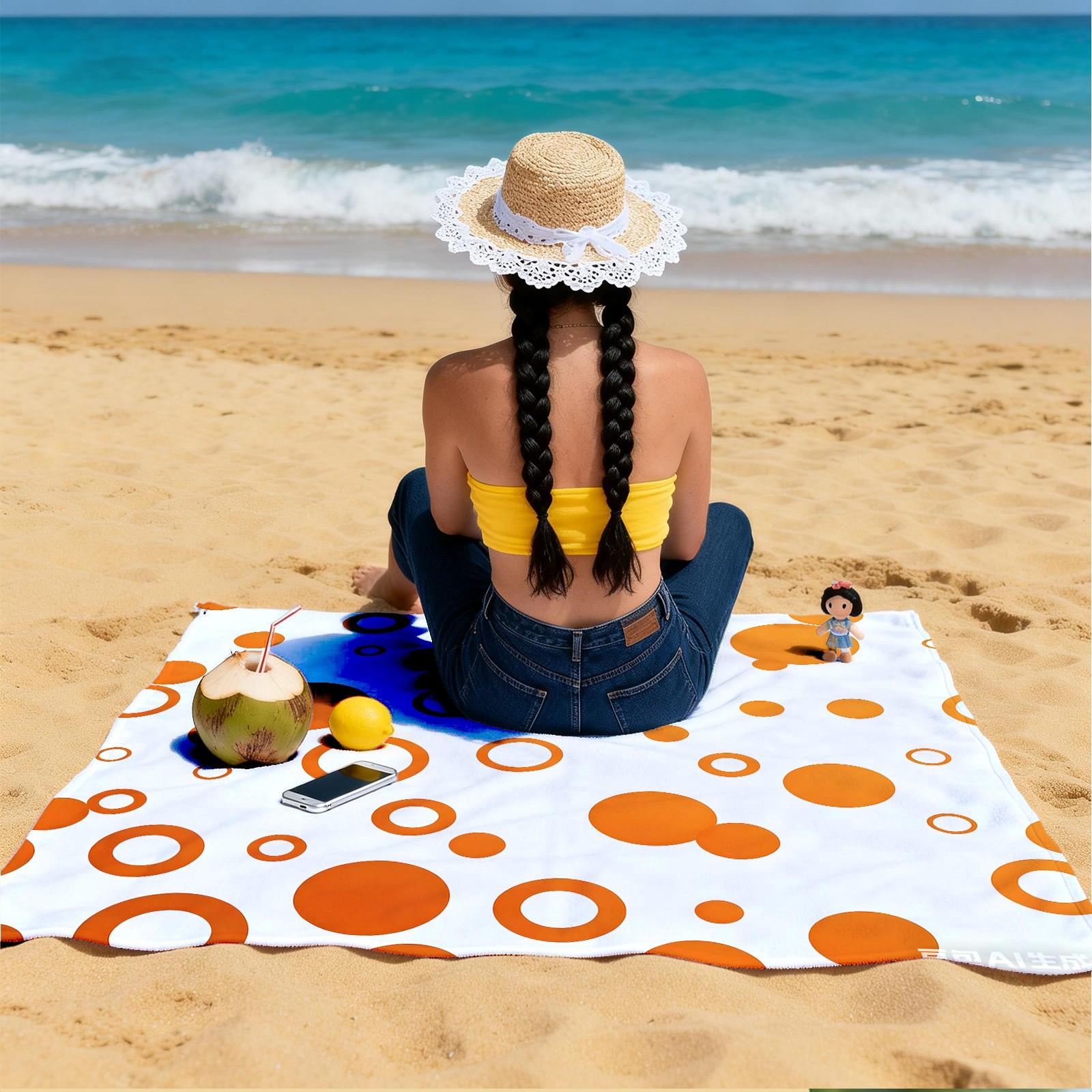 Macaron Colorful Polka Dot Beach Towel, Microfiber Quick Dry Absorbent Sand Free, Ideal for Summer Beach Pool Vacation