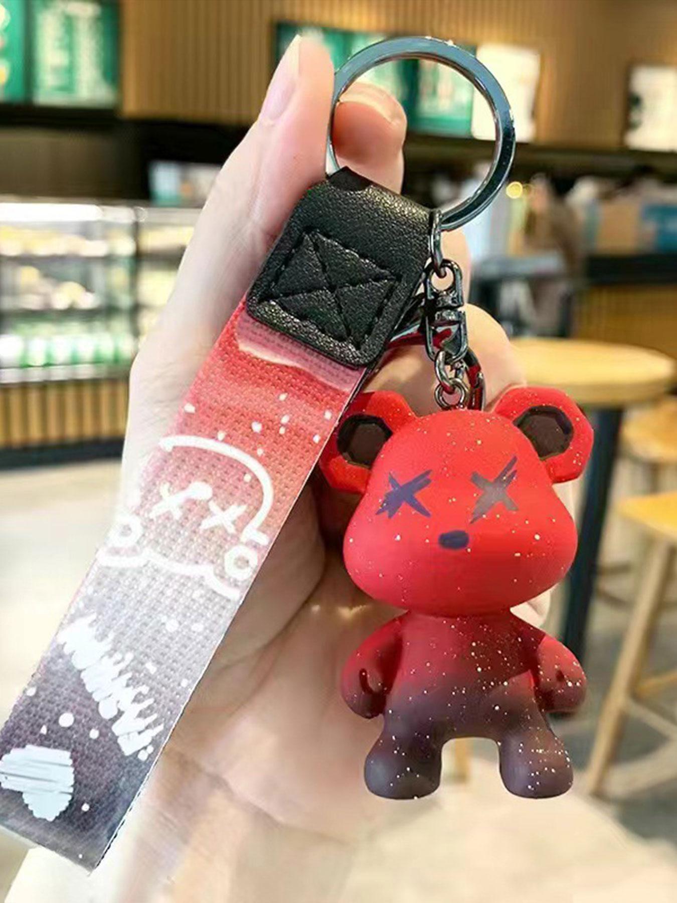 Gradient Starry Sky Bear Keychain, Cool Street Style, Dull-Resistant, Wear-Resistant, Can Hang Backpack/key, Show Personal Attitude