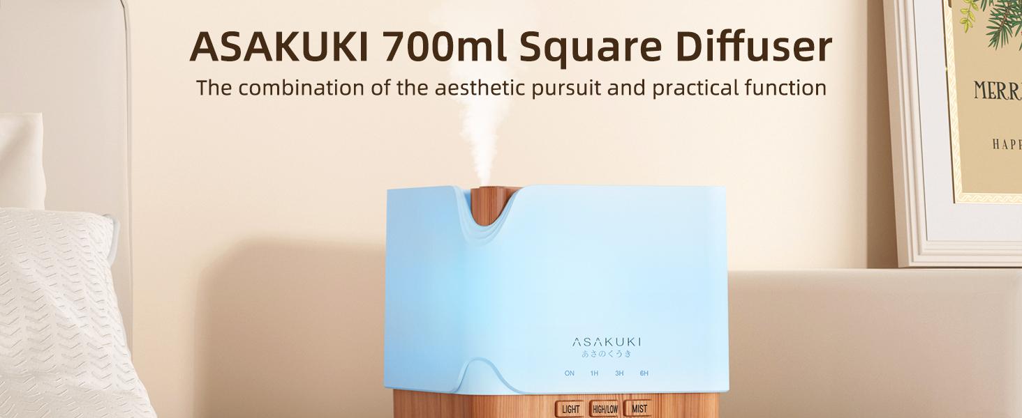 ASAKUKI Essential Oil Diffuser+ 6 Essential Oils Set 6x10ML for Home&Office,  Large Home, Fragrances Oil Aroma Humidifier, 7 LED Light Color, Timer and Auto-Off Safety Switch, house smell good products, Christmas Holiday gift, Aromatic Woody