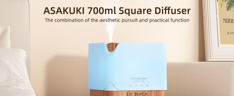ASAKUKI Essential Oil Diffuser+ 6 Essential Oils Set 6x10ML for Home&Office,  Large Home, Fragrances Oil Aroma Humidifier, 7 LED Light Color, Timer and Auto-Off Safety Switch, house smell good products, Christmas Holiday gift, Aromatic Woody