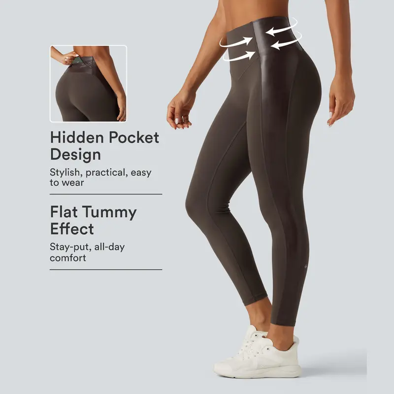 Halara UltraSculpt™ High Waisted Stretchy PU Tummy Control Yoga Leggings with Pocket