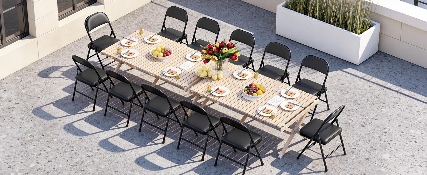 Folding Chairs ，PU Leather Padded Folding Chairs for Outside and Indoor, Heavy Duty Portable Foldable Metal Commercial Seat for Home Office, Dorm, Party, Backyard, Lawn, Patio, Black