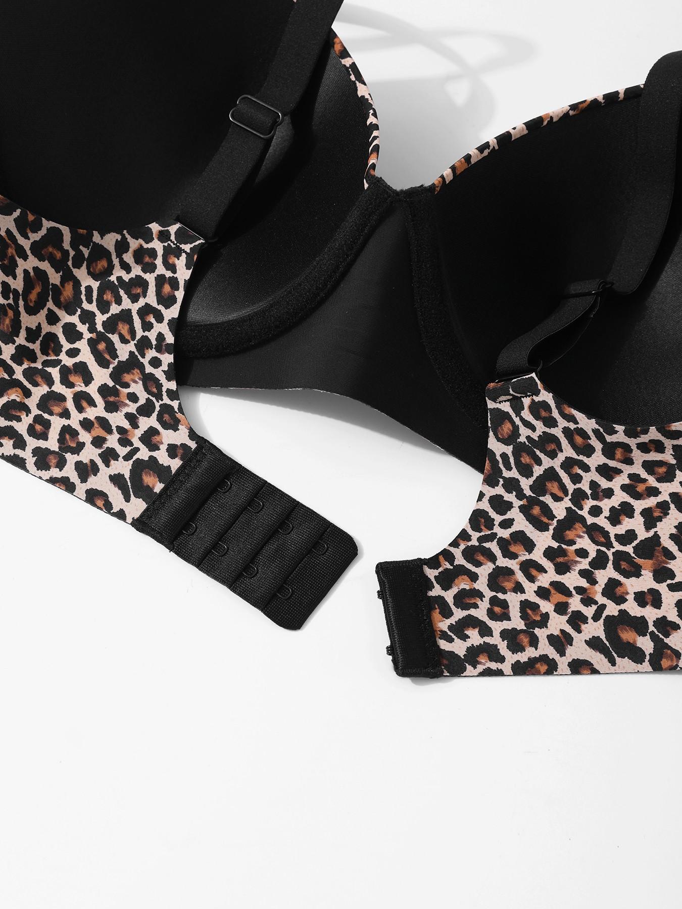 3pack / 3 colors leopard print seamless bra, four rows of two hooks, push-up and lift, adjustable straps, with underwire, sports bra, suitable for daily wear, parties, yoga, comfortable, breathable, skin-friendly, women's bra.