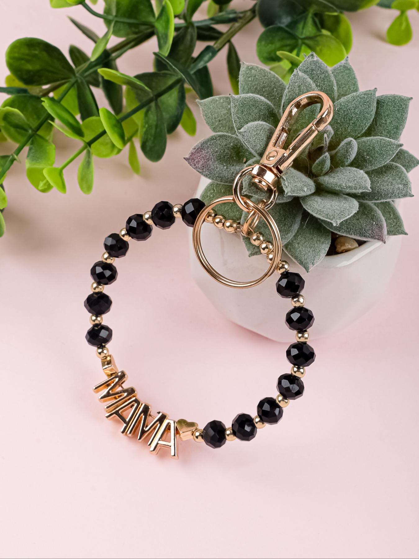 Handmade Beaded Mama Letter Keychain, Colorful Faceted Crystal Bracelet, Mother's Day Gift for Mom, Bag & Car Hanging Ornament