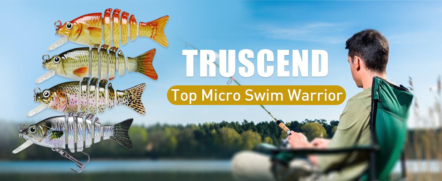TRUSCEND Easy Catch SwimMax Lures with BKK Hooks 3D Realistic Eyes ABS Material 6 Segments for Bass Trout Walleye Ultra Sharp Treble Hooks Lifelike Fishing Baits