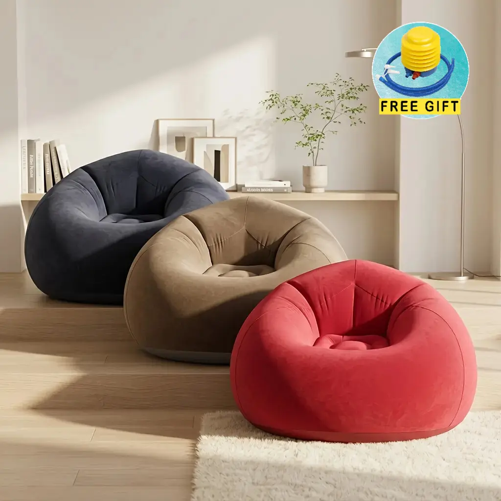 Ergonomic Inflatable Couch Chair with Body-Contouring Lounge Seat, Portable Blow Up Air Sofa for Outdoor Camping, Post-Workout Pilates Stretch, Beach & Patio