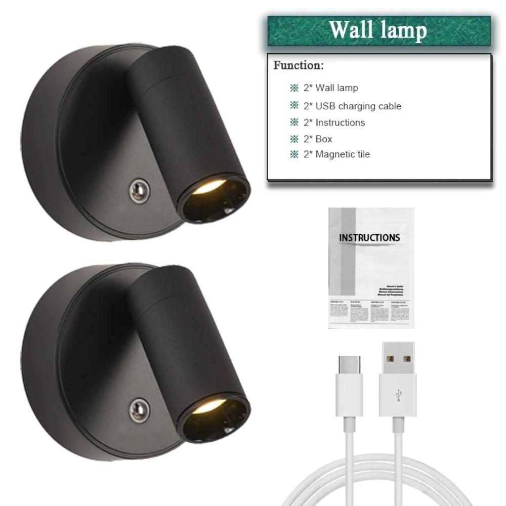 2pcs Wireless USB Rechargeable Wall Light, Magnetic Mount Night Lamp, Touch Control Dimmable Bedside Aisle Reading Light, No Drilling Required Cabinet Lamp, Indoor Lighting