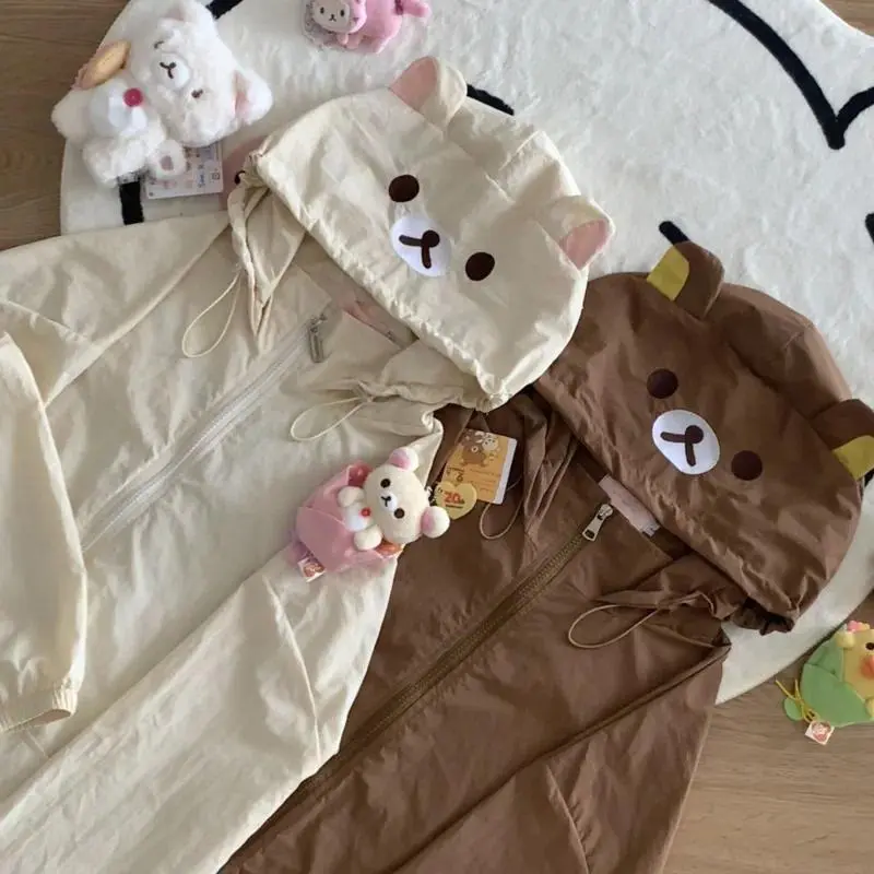 Chic Thin Breathable Sunscreen Jacket Translation Cute Bear Coat Loose Women's Bear Ears Hoodie Outdoor Waterproof Jacket