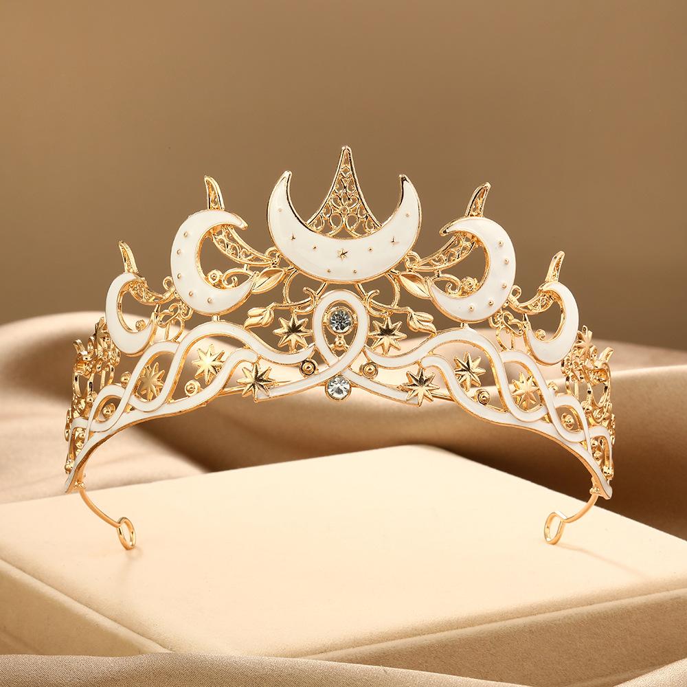 Gothic Moon-Star Rhinestone Crown, Funky Unique Accessories, Unisex Halloween Costume Headpiece for Witch Role Play Party Decoration