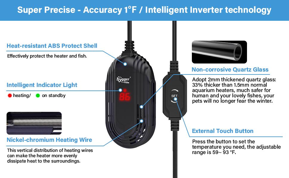 hygger Small Aquarium Heater, Submersible Betta Fish Tank Heater with Adjustable Temperature External Controller, Turtle Heater with LED Display for up to 2.5- 25 Gallon Tanks