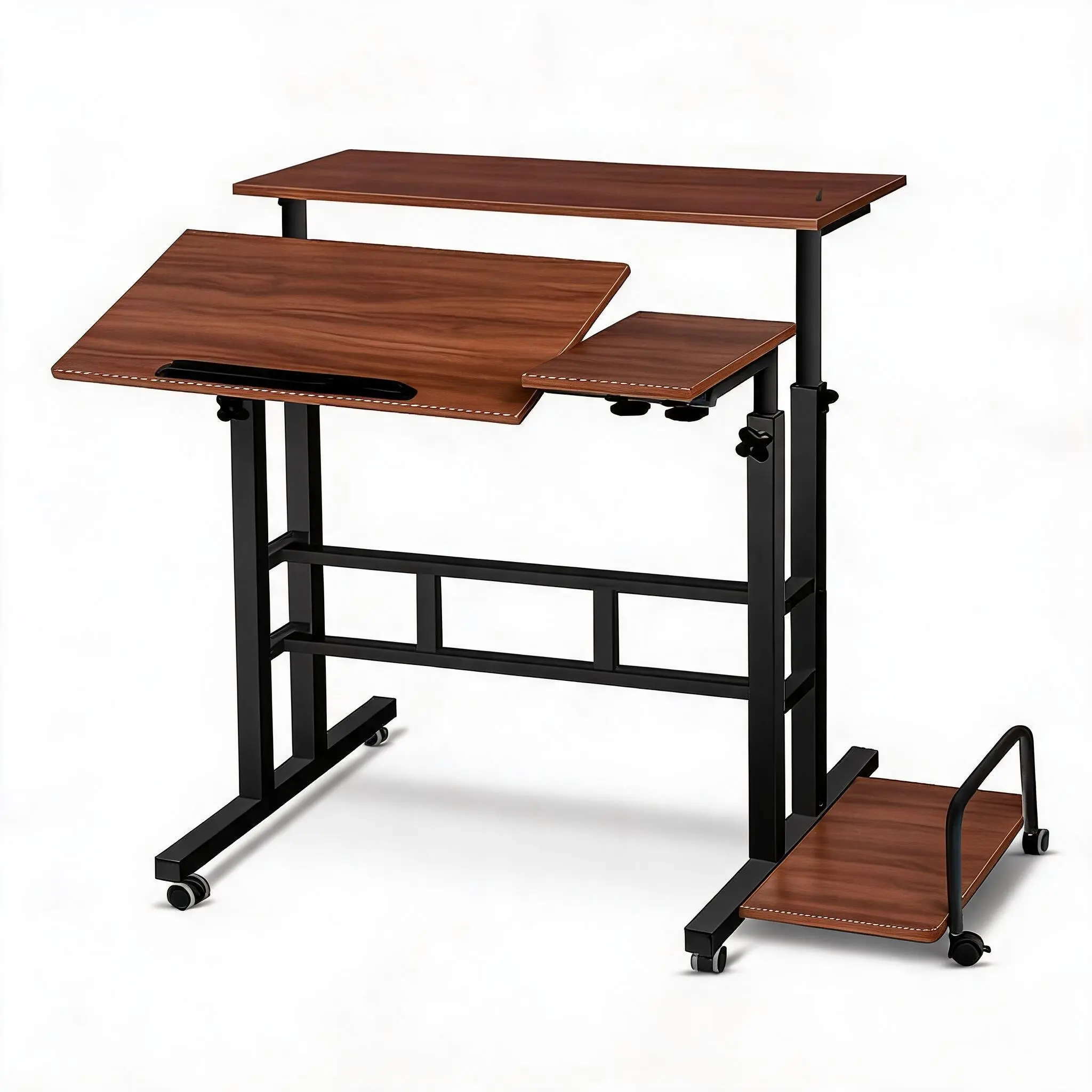 Adjustable Standing Desk for Office – Mobile Take a Seat Stand Workstation with Locking Wheels – Compact, Ergonomic – Black