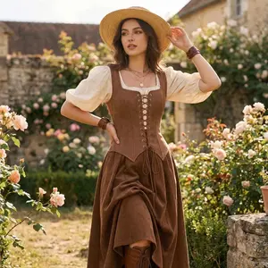 Medieval Women Vintage Suede Corset Top Victorian Pirate Lady Waistcoat Renaissance Cosplay Halloween Costume