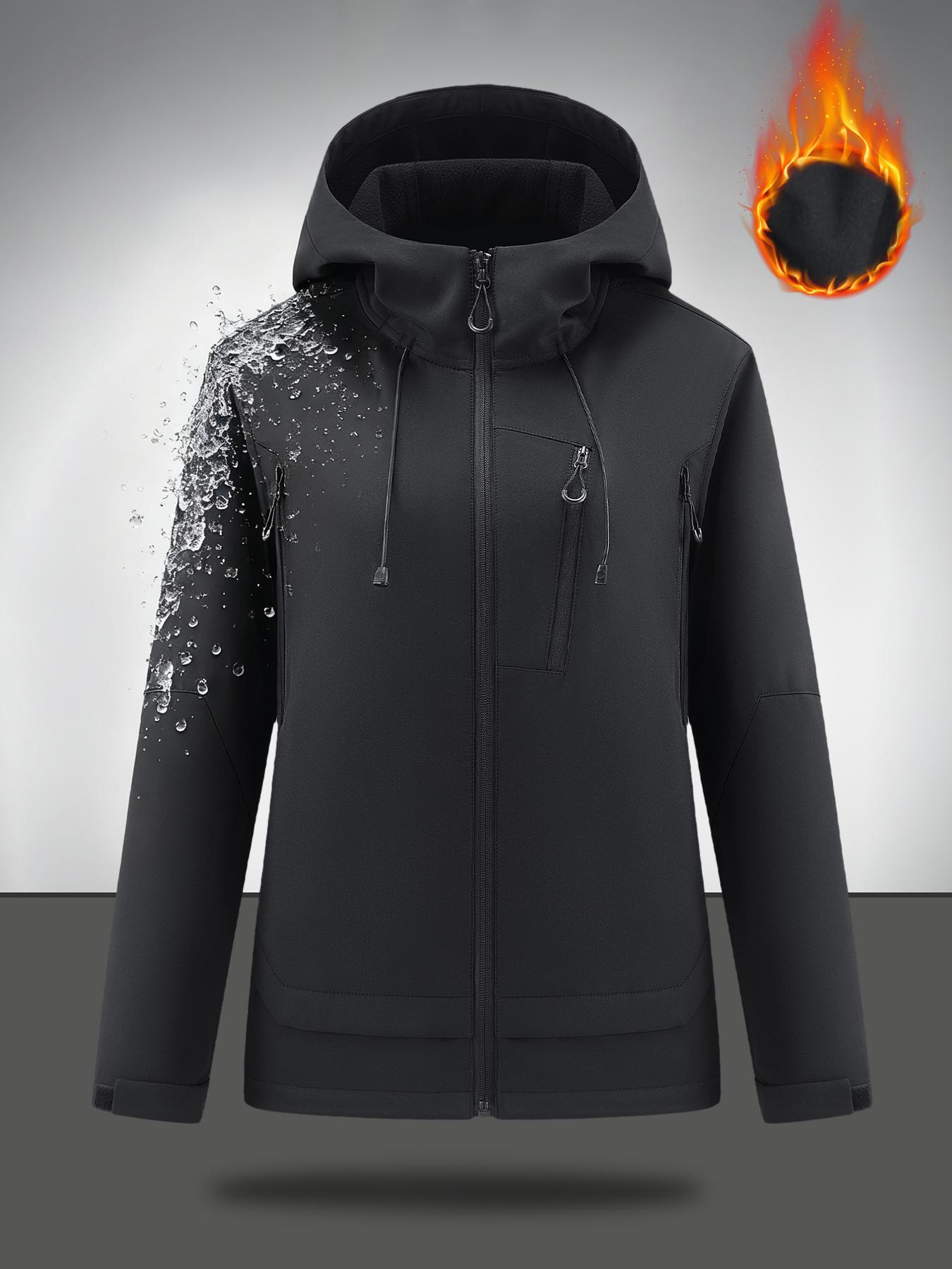 Women's Outdoor Softshell Jacket, Warm Waterproof Windproof Hiking Coat with Hood, Zipper Pockets, Breathable Camping & Climbing Gear, Soft Shell Jackets