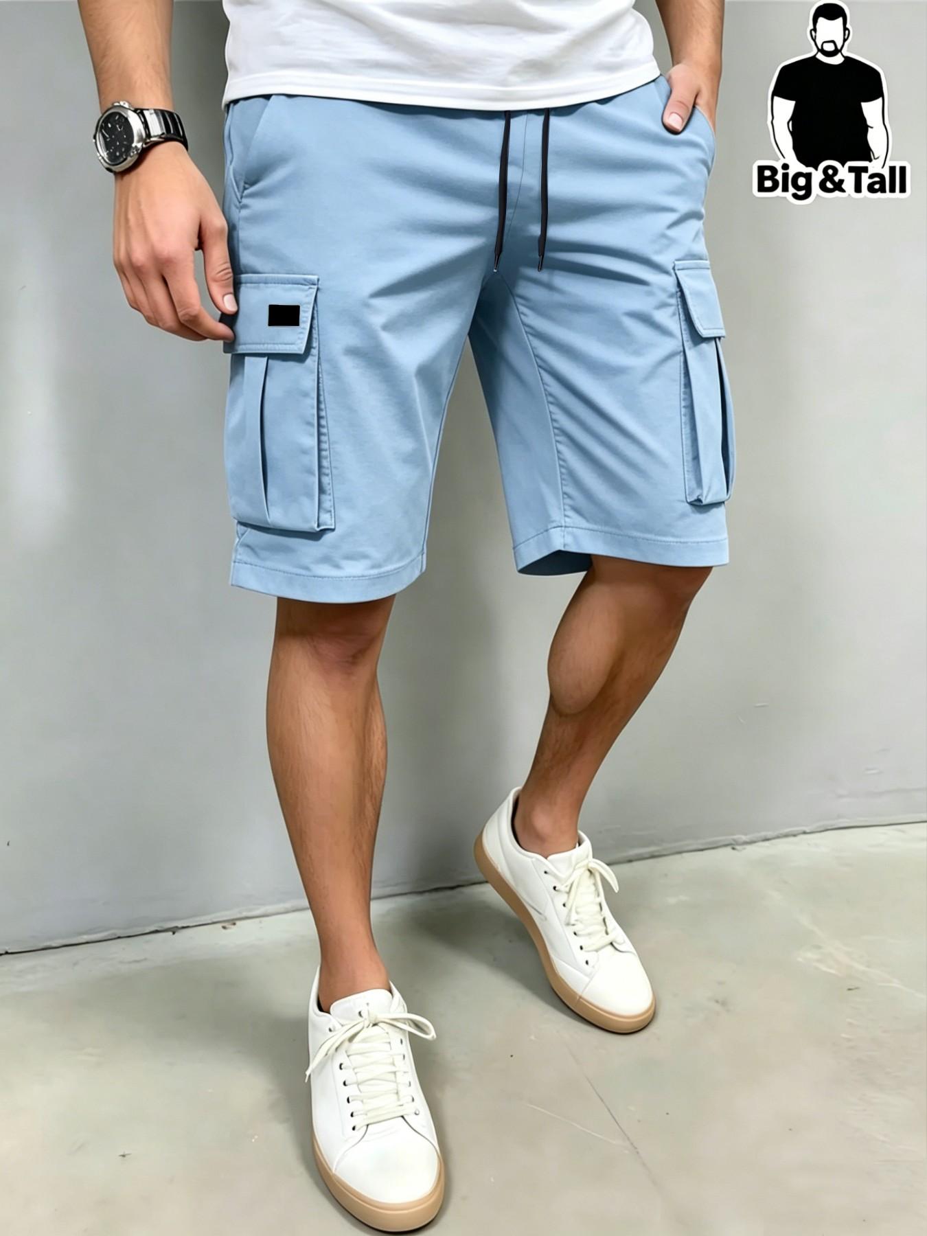 Men's Plus Size Casual Trendy Shorts, Loose Fit Workwear, Ideal Summer Choice, Perfect for Daily Wear and Outdoor Activities, Breathable Fashion Pocket Shorts, Lightweight Casual Shorts