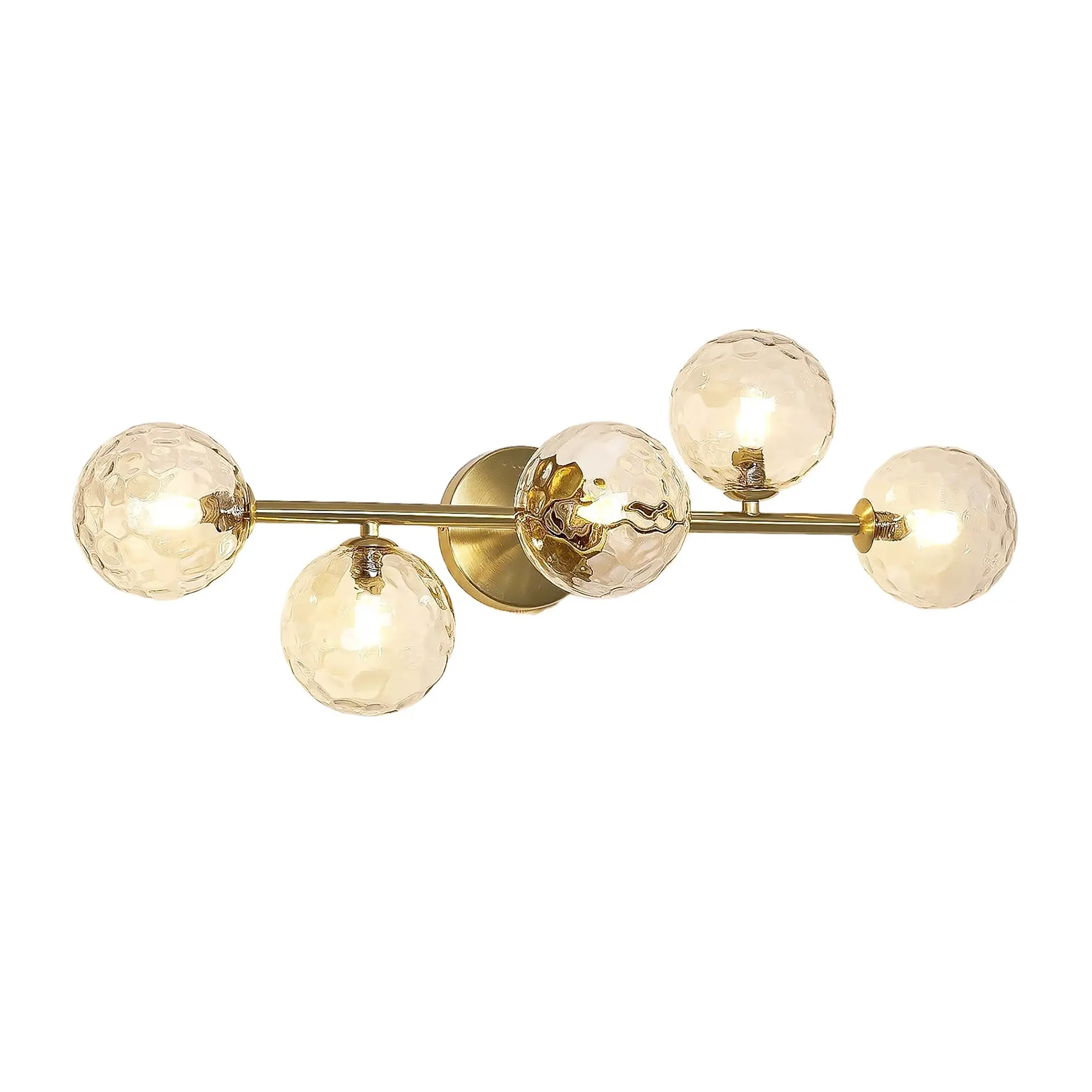 ARCH Modern 5-Light Gold Brushed Brass Bathroom Vanity Light Fixture with Hammered Clear Globe Glass Shades, 27.56 Inch Wide LED Wall Sconce, 3CCT Dimmable, for Mirror, Kitchen, Dining Room, Hallway, Gold Color Options, Metal Material