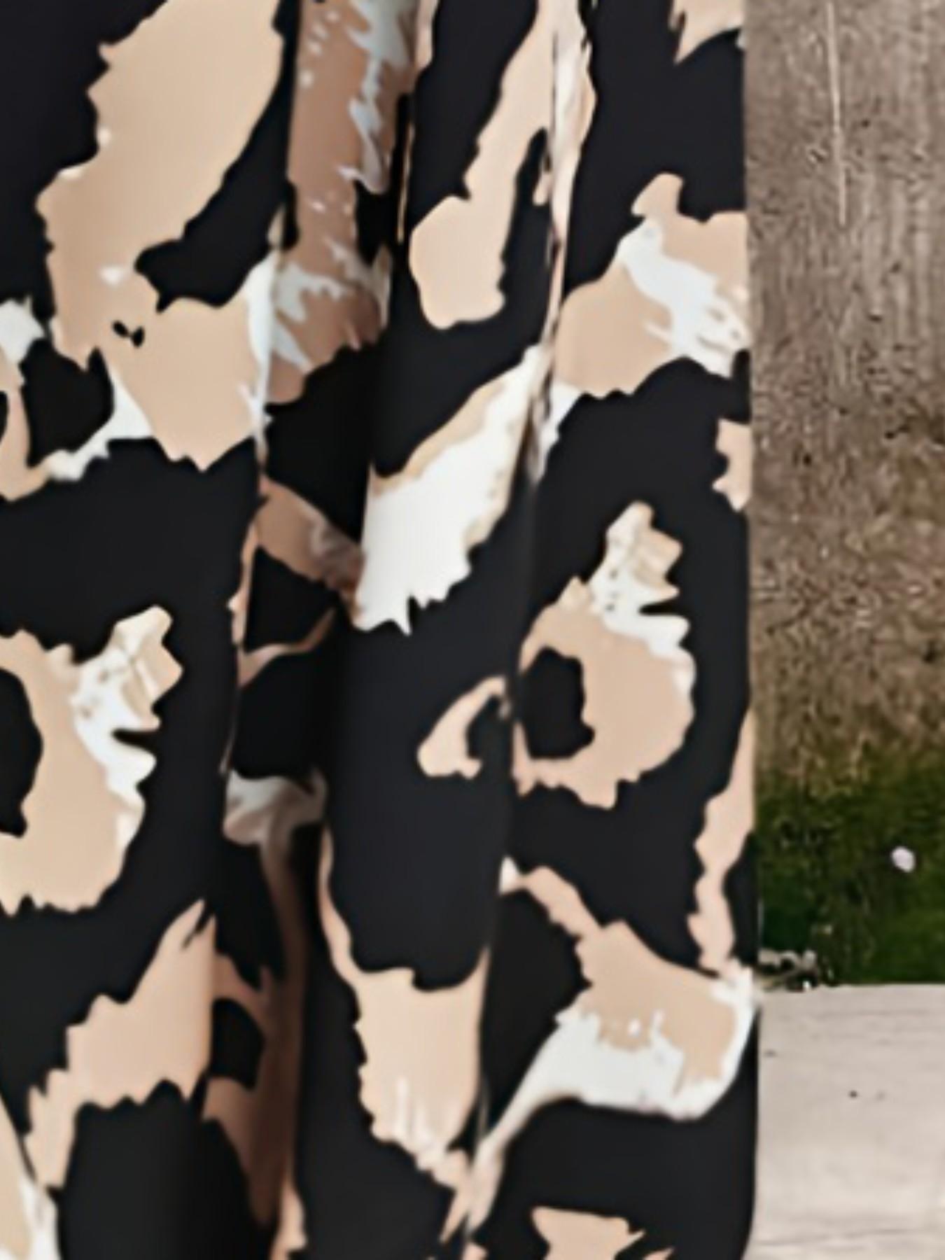 Three Color Options Leopard Print V-Neck Strapless Long Dress, Lightweight Soft Sleeveless A-Line Maxi Dress, Elegant Evening Gown