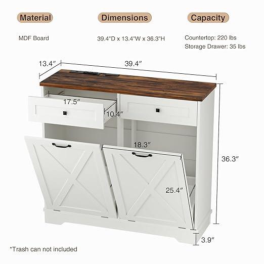 Vabches Trash Cabinet, Tilt Out Trash Cabinet w/Negative ion and deodorizing Function, Free Standing 10 Gallon Recycling Trash Can Cabinet for Kitchen Living Room