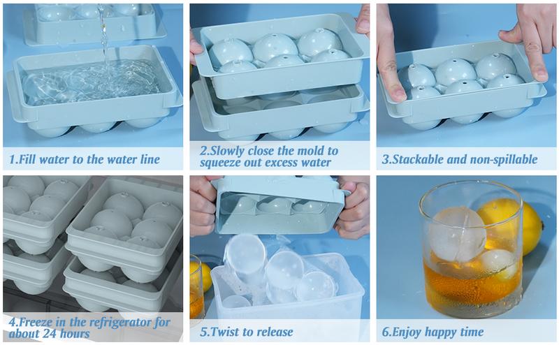 WIBIMEN Round Ice Cube Trays (1.9") | 2-Pack, Easy-Fill & Release | With Ice Box & Tongs | Great for Cocktails