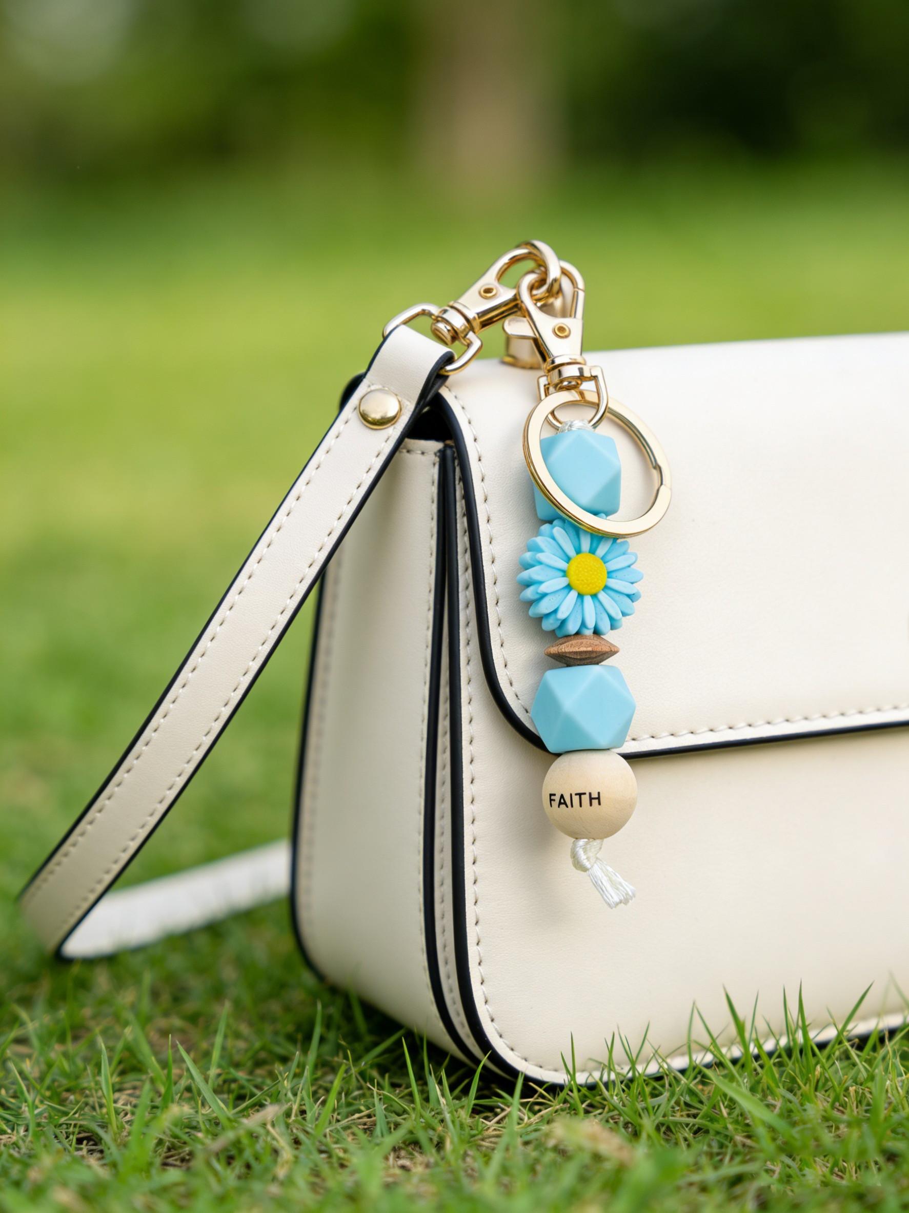 Elegant Daisy Keychain, Soft Silicone Beaded Wristlet, Perfect Mother's Day Gift for Mom, Viral Tiktok Accessory, 1pcs