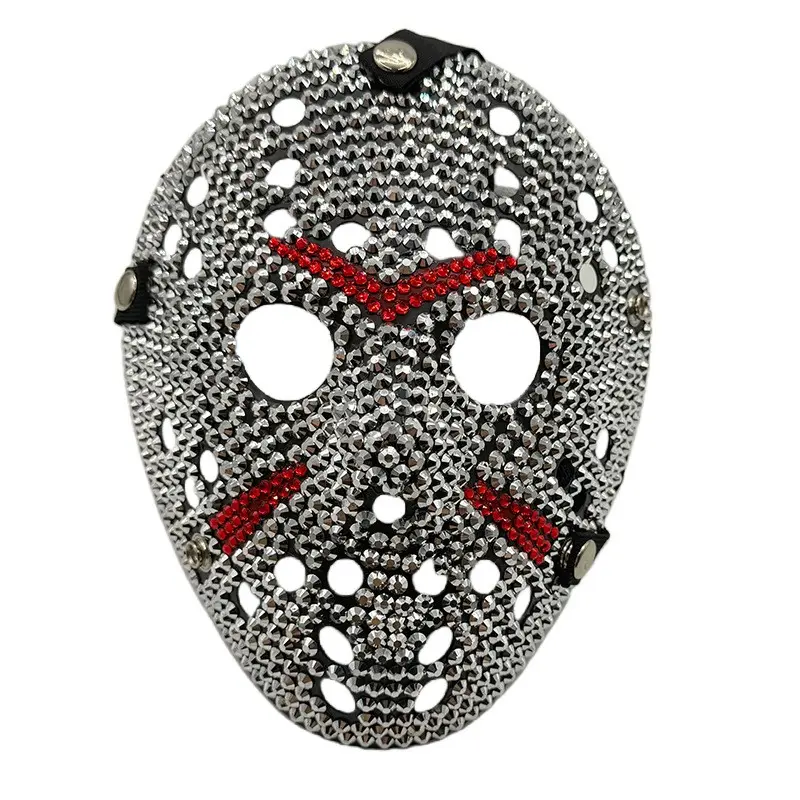 Bling Rhinestone Jason Voorhees Hockey Mask for Friday the 13th Spooky Halloween Cosplay, Horror Party Masquerade Dress‑up Prop