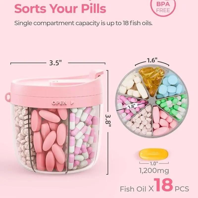 Large Pill Organizer Box, Vitamin Tablet Dispenser for 6 Types, Anti-Mixing Wide Mouth Design, Easy Access Medicine Case