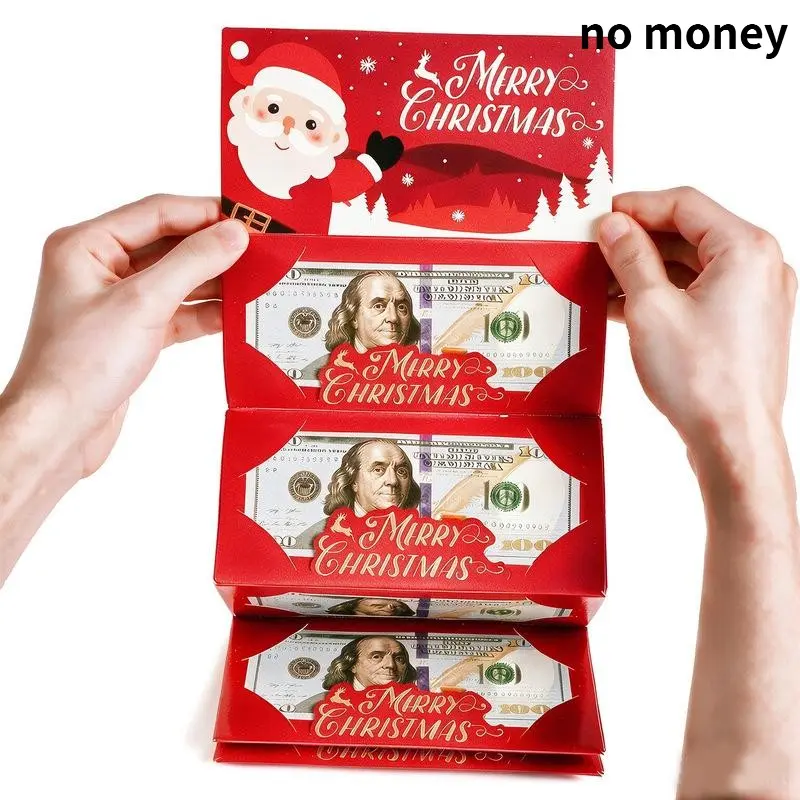 2Pcs Christmas Santa Dollar Money Envelopes, Gold Foil 6 Slots Cash Holders, Xmas Surprise Party Favor Holiday Gift