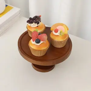 Wooden circular high legged tray, household storage and organizing tray, storage rack, Cake Stand - suitable for wedding, birthday party, home dining table decoration