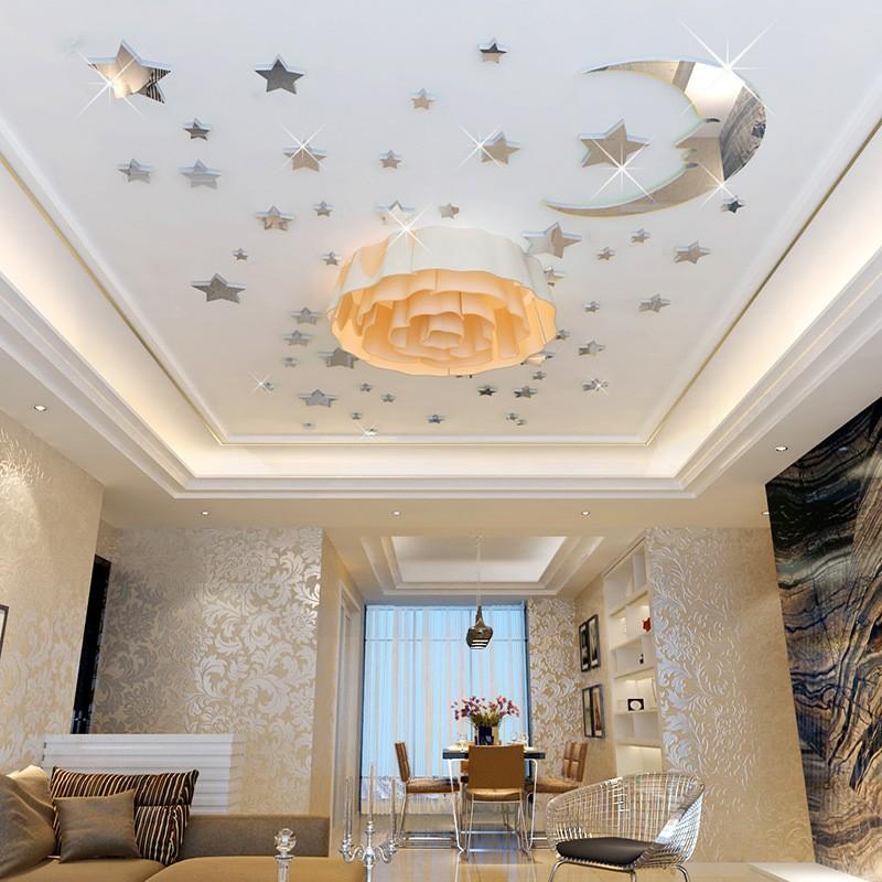 Moon & Stars Acrylic Mirror Wall Stickers, 3D Self-Adhesive DIY Celestial Mirror Wall Decals, Modern Nordic Style Shatterproof Wall Art Decor for Kids Room Bedroom Nursery, Make Room Look Bigger, Easy Install