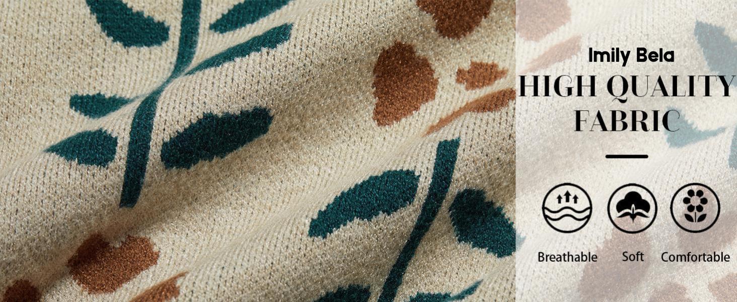 Imily Bela Womens Floral Print V Neck Cardigan Open Front Button Down Knit Sweater Long Sleeve Loose Fashion Tops