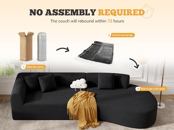 【2 Packages shipping】126" Modular Sectional Sofa, Modern Cloud Curved Couch with Deep Seat, Upholstered Oversized Couches for Living Room, No Assembly Required, Beige Chenille Fabric, 1PCS