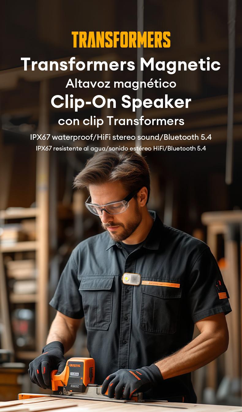 Transformers TF-Y07 PRO Bluetooth Speaker Dual Wear Design with Magnetic/Clip Collar, HiFi Stereo Sound, IPX67 Waterproof