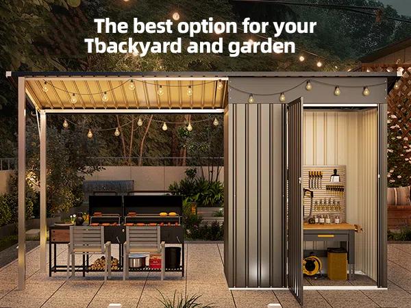 AECOJOY Outdoor Open-Sided Storage Shed 3x5/8x4 Sheds & Outdoor Storage with 15/56 Sq. Ft Covered Tool Shed with Attached Hardtop Metal Pergola Gazebo shed Lockable Door Two Hinges Solid Internal Structure Modern Design Organization Patio AECOJOY Outdoor Open-Sided Storage Shed 3x5/8x4 Sheds & Outdoor Storage with 15/56 Sq. Ft Covered Tool Shed with Attached Hardtop Metal Pergola Gazebo shed Lockable Door Two Hinges Solid Internal Structure Modern Design Organization Patio