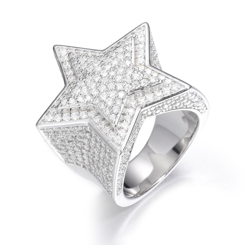 【#R46】UCCIYO S925 Five Star Synthetic Moissanite Men Rings Luxury 925 Sterling Silver Ring For Women D VVS Round Synthetic Moissanite  Hip Hop Jewelry FallFreshness