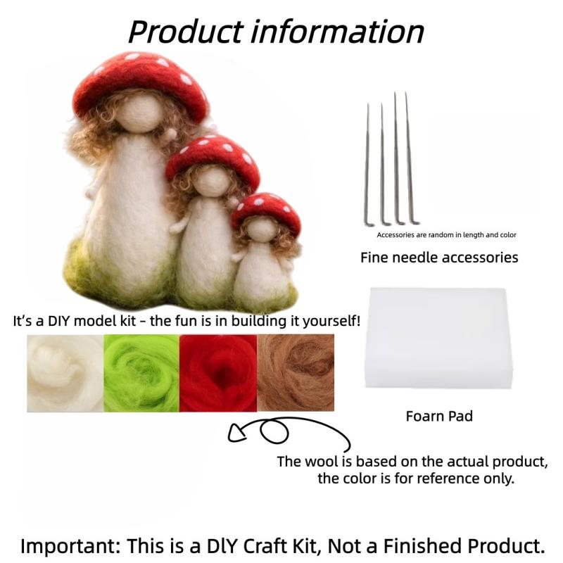 1Set Needle Felting Kit, Felting kits for Beginners adult with Step-by-Step Tutorials, Mushroom Girl DIY Felting Kit, Cute Funny Home Decorative Ornaments, Birthday Valentine's Day and Christmas Novelty Gifts, Diy Handmade Craft