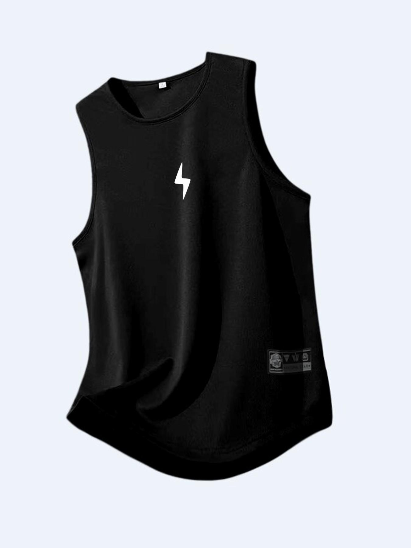 Men's Breathable Polyester Geometric Lightning Pattern Sports Tank Top, Casual Sleeveless Shirt for Gym, Running, Outdoor, Summer Wear