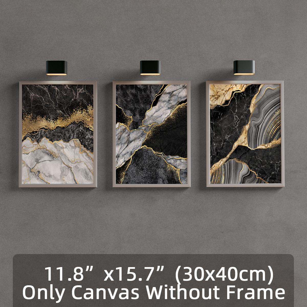 3Pcs/Set Optinal Frame Modern Abstract Design Black Golden Marble Texture, Luxury Canvas Posters, Black Wall Art, Room Decor, Decorative Artwork Wall Painting For Gift, Wall Picture for Home, Dormitory Decoration