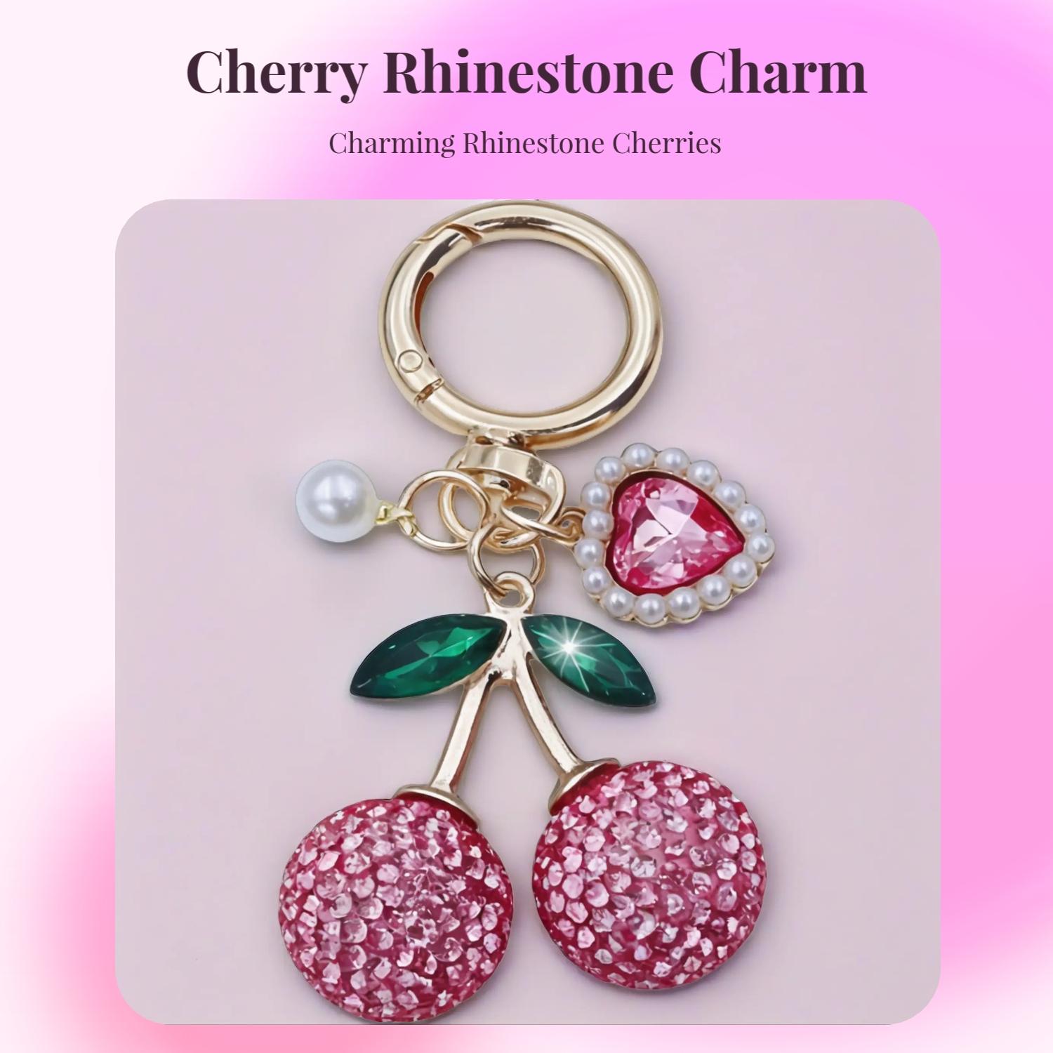 Full-Rhinestone Cherry Bag Charm Pearl-Edged Heart Spring-Clip Design Sweet & Girly Style Exquisite And Magnificent Instagram-Style Gentle Vibes For Bags, Keys, And Earphone Cases Bag Charms Accessory
