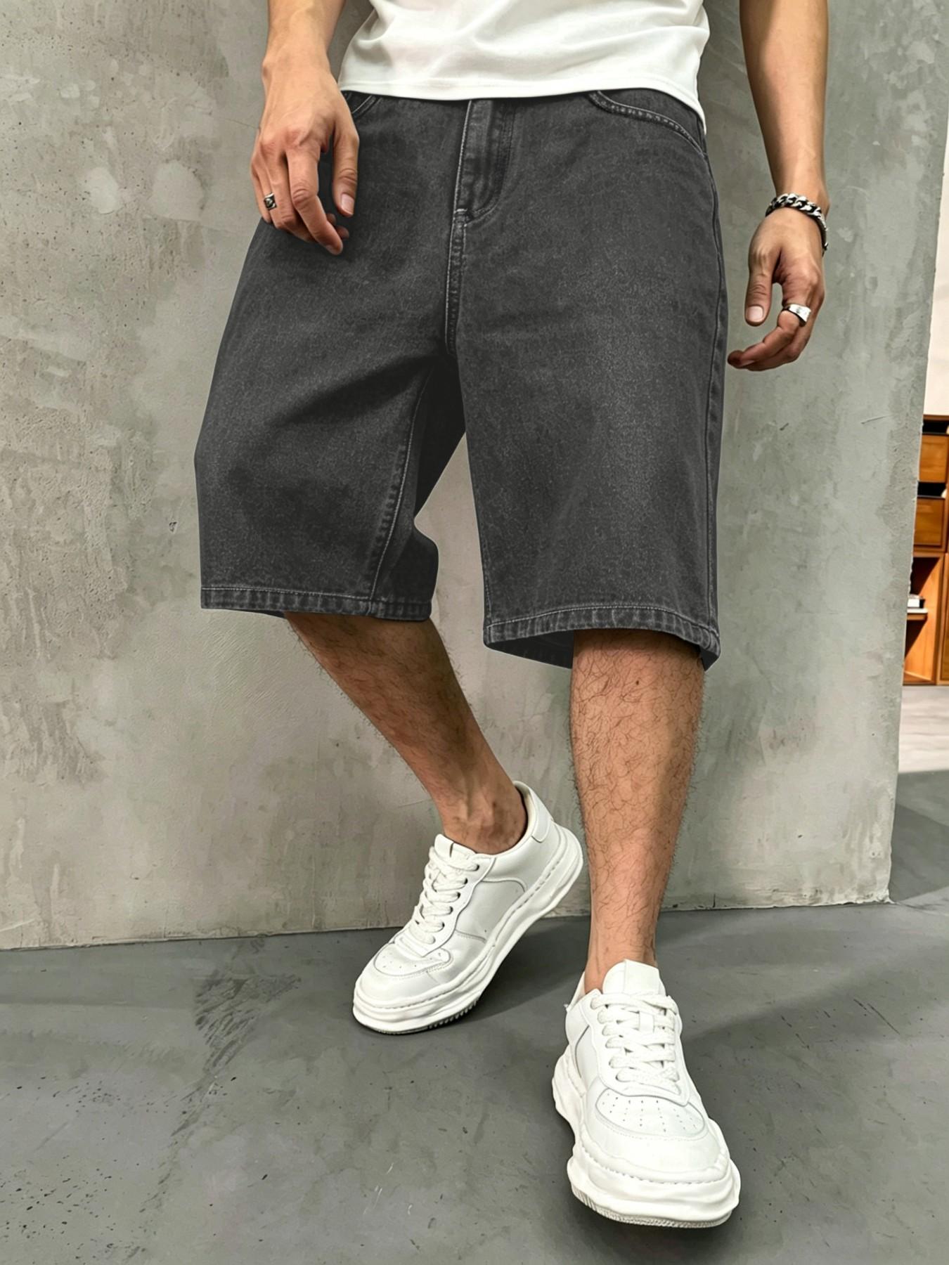 Men's Solid Color Plain Denim Fabric Shorts, Regular Fit Classic Casual Streetwear Comfy Fashion Basic Shorts for Daily Wear, Men's Bottoms Menswear for All Seasons