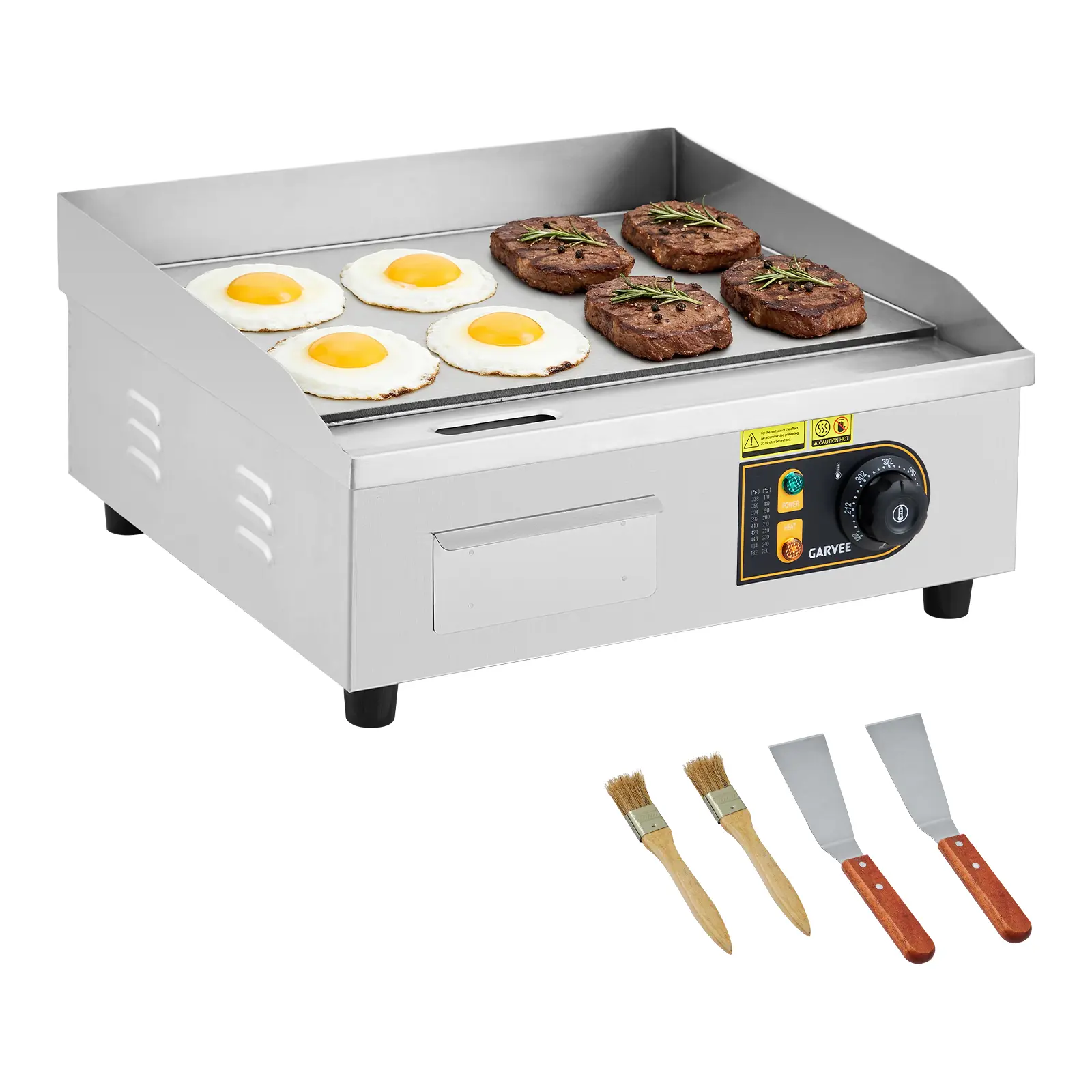 High-Power Commercial Electric Griddle - 18/22in 1750W Stainless Steel Flat Top Grill, Adjustable 120°F-570°F, Removable Drip Tray, Easy Clean, US Standard 1.3m Power Cord, Single Control - Professional Restaurant & Home Kitchen Equipment
