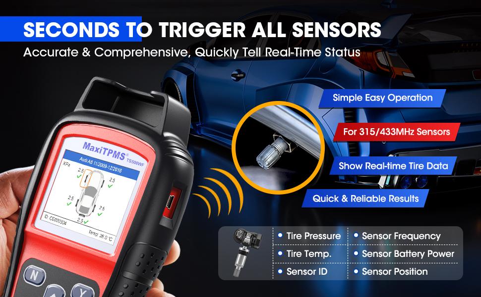 Autel MaxiTPMS TS508WiFi Kit with 8PCS 315+433MHz Sensors Universal Programming, Relearn, Activation Tool, Copy by OBD, Tire Monitoring System, Free Update Upgrade of TS508K, TS408, TS501, TS601,