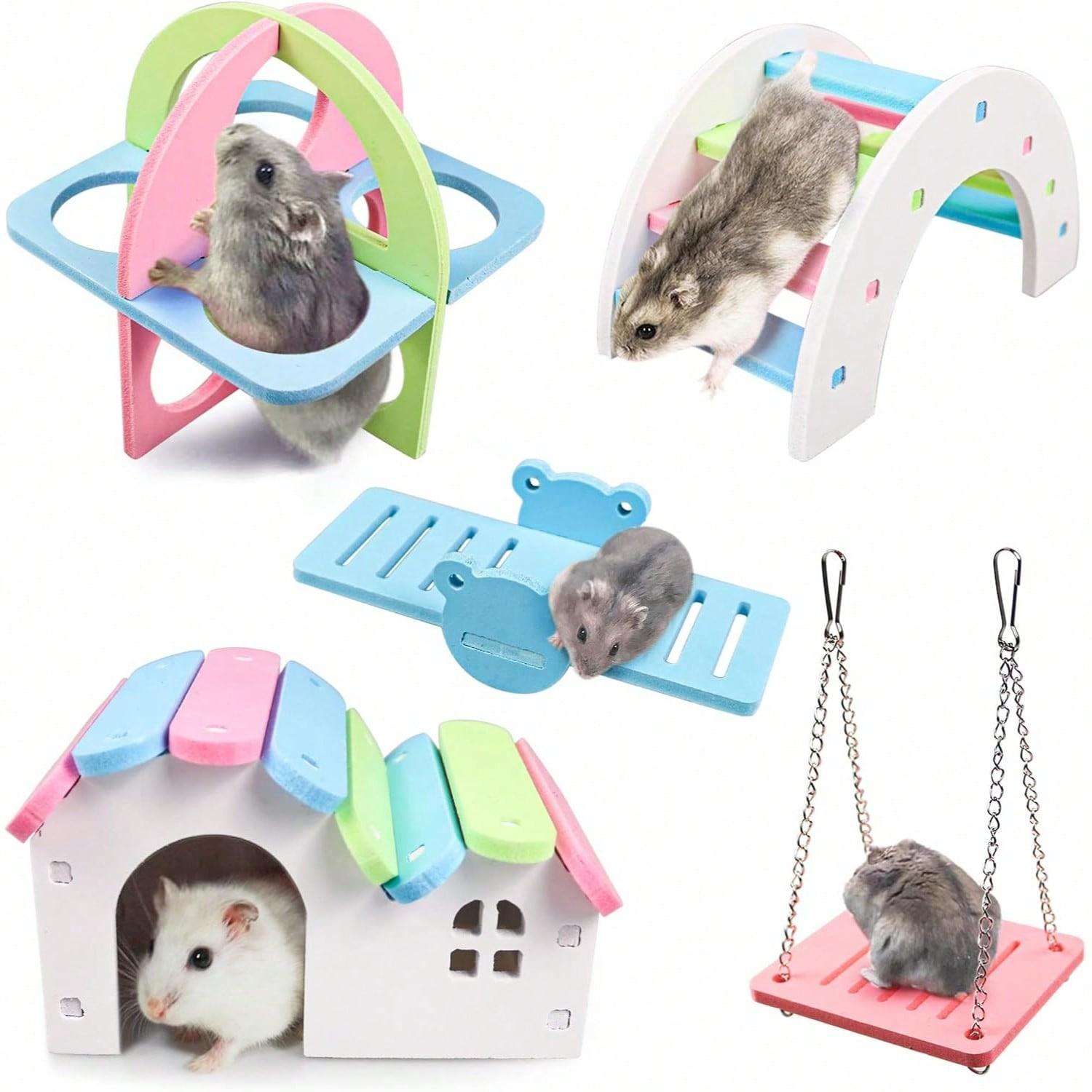 5-Piece Hamster Nest Pet Exercise Toy Set, Plastic Hamster House, Guinea Pig Accessories, PVC Cage Decor, Mini Toy Platform