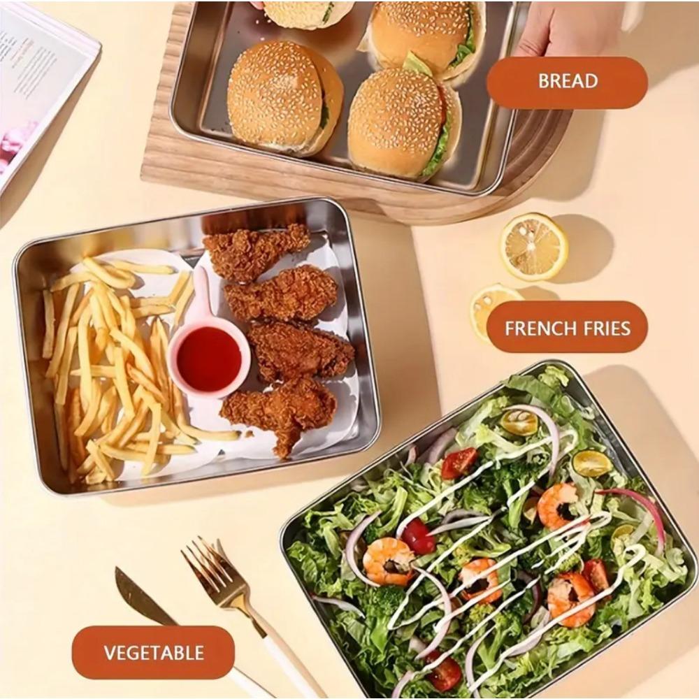 3 Pcs Stainless Steel Food Storage Containers with Lids, Square Trays, Refrigerator Organizer Boxes, Plates, Picnic Boxes, Dumpling Trays, for Freezing and Refrigerating