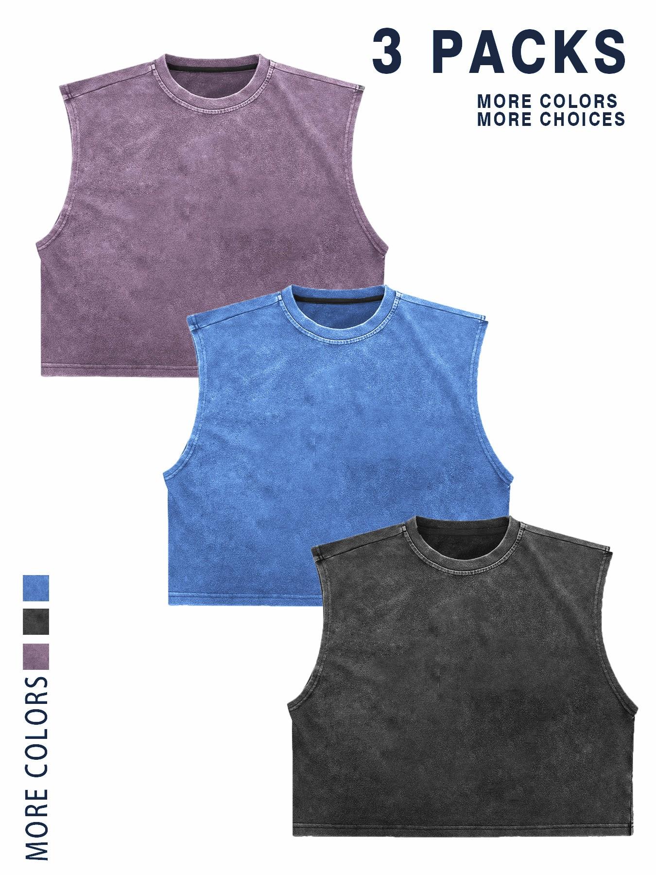 【TDOTW】4-Pack Acid-Wash Sleeveless Tank Tops – Men's Casual Daily & Workout Outfits, Soft Cotton Blend Fabric, Relaxed Fit, 4-Pack Set, Multi-Color Washed Style