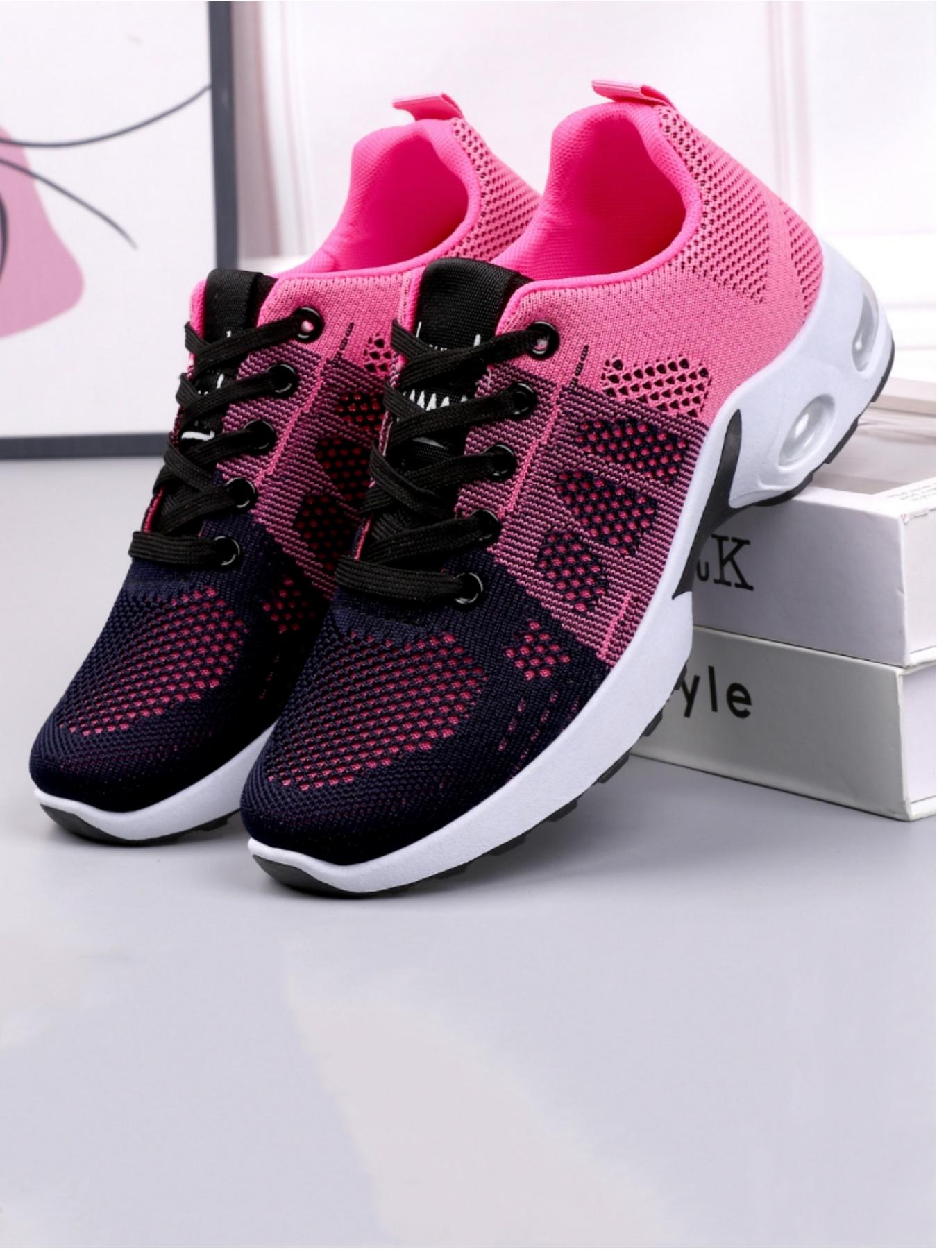 Ladies' casual sports shoes, trendy woven mesh breathable sports shoes, comfortable air cushion design, lightweight rebound, multi-color splicing fashionable color collision, preferred for daily commuting light sports wear